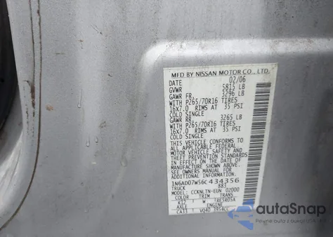 2006 Nissan Frontier Se from USA, damaged, VIN 1N6AD07W56C434356